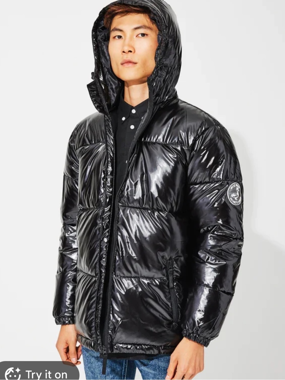 WESC: BLACK HOODED PUFFER JACKET Mens large